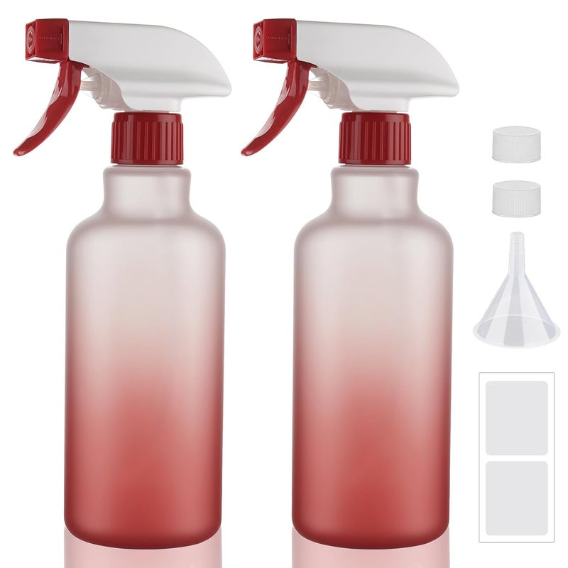 Hethyo Spray Bottles 16.9oz/500ml Plastic Spray Bottle for Hair Mist/Stream Empty Spray Bottle Heavy Duty Refillable Containers for Cleaning Solutions, Plants Gradient 2 Pack (Red) - Image 1
